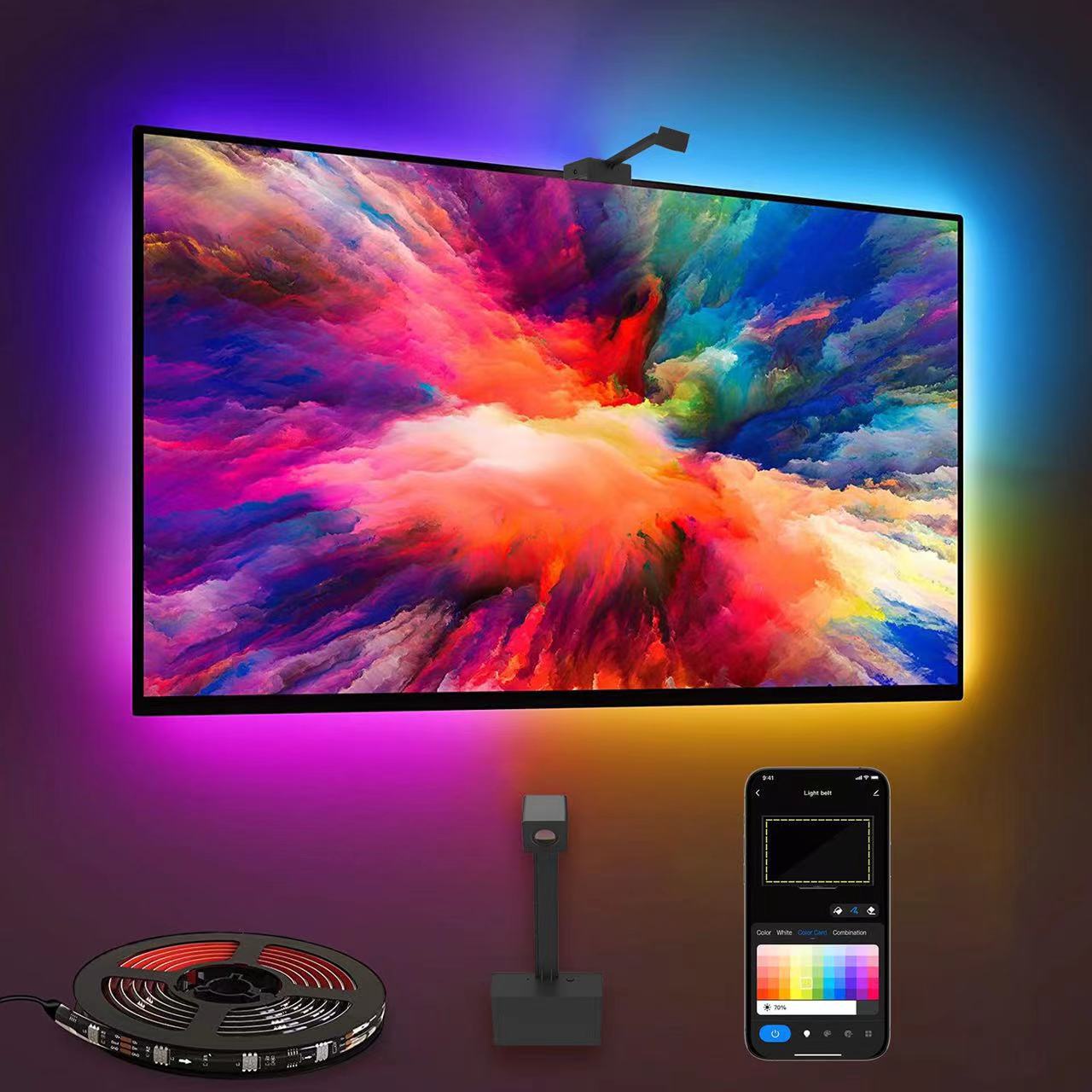 LED Light Strip Bluetooth Sync TV Background Ambient Light with Camera Color Matching