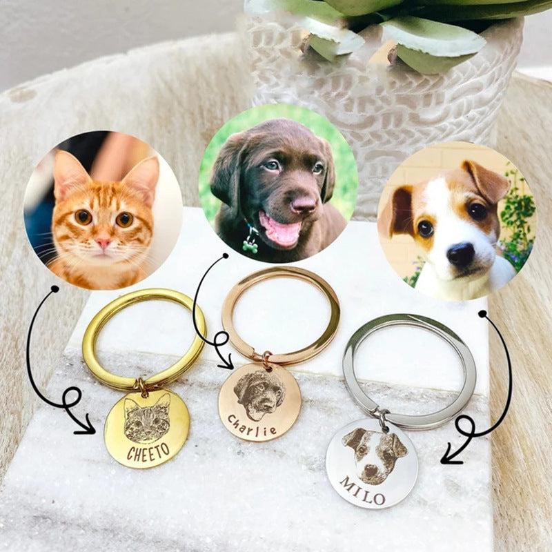 Pet sketch necklace portrait cat puppy pet DIY engraving keychain