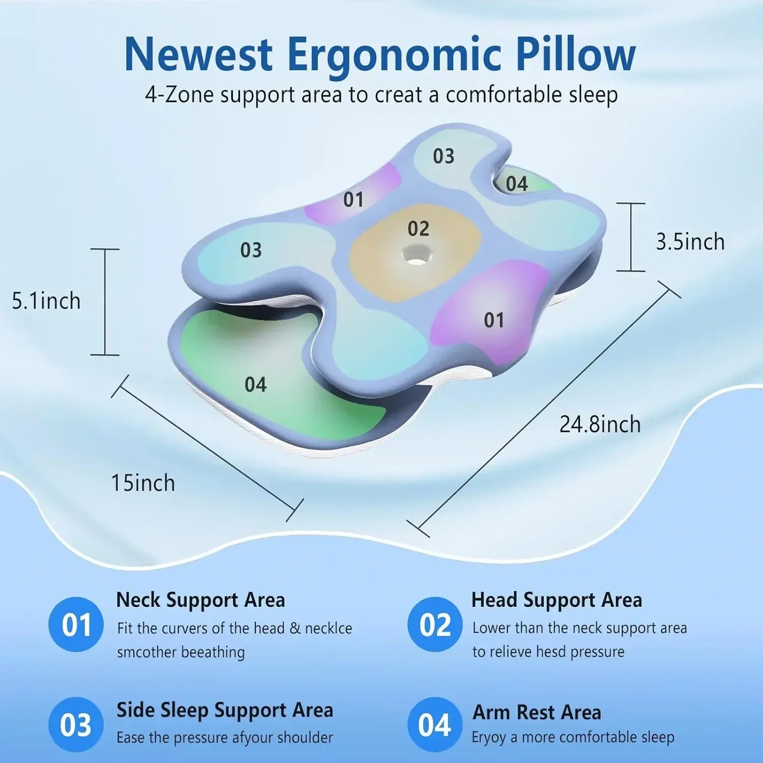 Ice Silk Pillowcase Ergonomic Cervical Pillow Memory Foam Pillow Neck Pain Relief Comes Adjustable Home for Back Side Sleepers